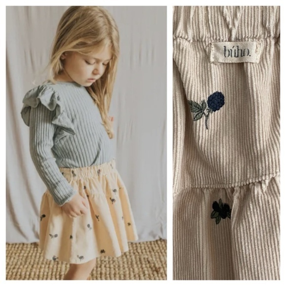 BÚHO Milleraies Fruit Floral Print Corduroy Skirt Macadamia Vanilla